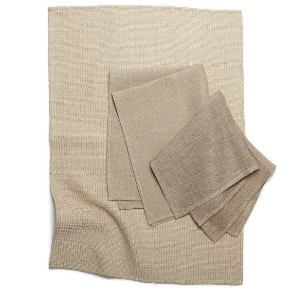 Natural Linen Waffle Kitchen Towels, Hand Towels Set With Loop, Two Dish  Towels 